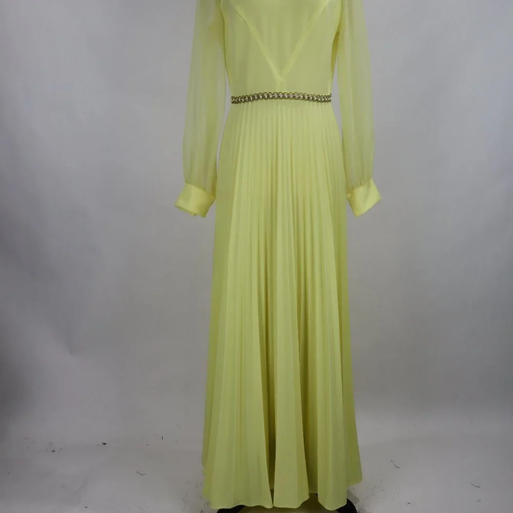 Vtg 1970's Yellow Formal Long Party Dress Gown Cocktail Hippie Prairie Boho S - Picture 4 of 12